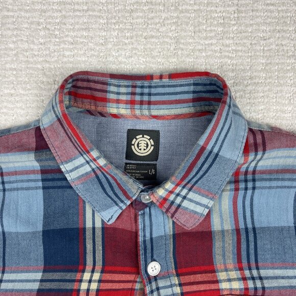 Y2K Element Plaid Flannel Check Long Sleeve Button Shirt Men Size L Red / Blue - Picture 8 of 16